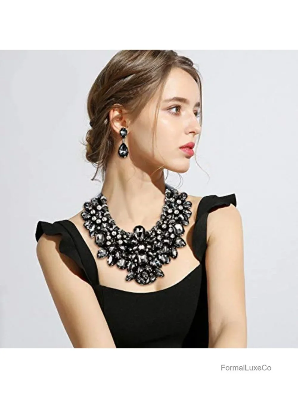Crystal Rhinestone Statement Necklace Earrings Jewelry Set